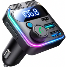 48W Bluetooth Car Adapter with FM Transmitter, Bluetooth 5.3, Bass and Hi-Fi Stereo, 30W PD USB C, Hands-Free Calling, Dual Microphone, LE