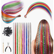 60-delige kleurrijke haarextensieset, kunstmatige haarextensies, haarstrengen voor kinderen, haaraccessoires, kleurrijke haarstrengen voor kinderen, h