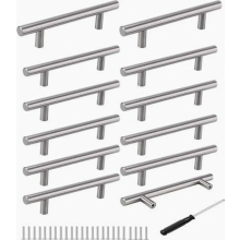 12 tiradores plateados para armarios, tiradores para muebles de 128 mm, tirador en forma de T plateado de acero inoxidable cepillado, tiradores para p