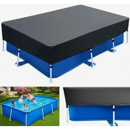 2 x 3 m Rectangular Pool Cover, 300 x 200 cm Dustproof Protective Cover for Rectangular Frame Pools, Easy Fit and Durable Outdoor Pool Bla