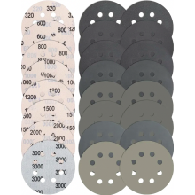 24 hojas de papel de lija, 125 mm, con cierre de velcro, 8 agujeros, discos de lijado en seco y húmedo, granos 320, 600, 800, 1000, 1200, 1500, 2000