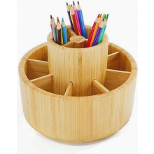 Bureau-organizer van bamboe, grote pennenhouder voor potloden, kleurpotloden en penselen, 360 graden draaibare bureau-organizer, houtkleur