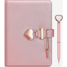 Tagebuch mit Schloss und Schlüssel, Diamant-Stift, B6 Journal Notizbuch mit Herz-Vorhängeschloss, Kunstleder, abschließbar, rosa
