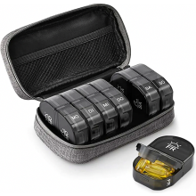 7 Day Pill Organizer, Morning and Evening - 2 Compartment Medication Box with Portable Fabric Pouch and Zipper