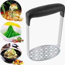 Kartoffelstampfer aus Edelstahl, Gemüsestampfer und Kartoffelpresse für cremiges Kartoffelpüree, spülmaschinengeeignet, robust, schwarz