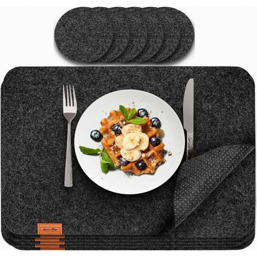Rectangular Felt Placemats, Anthracite, 12 Pack, Wipeable Table Mats, 44 x 32 cm, Felt Coasters and Table Protectors