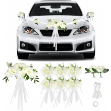 Autoschmuck für Hochzeit Motorhaube Weiß, 9 Rosen mit Saugnäpfen und Bändern, hochwertig, langlebig, für Feier, Auto und Dekoration