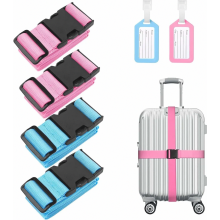 Flintronic 4-delige premium bagagebandset, kofferband, verstelbare antislip bagageband, lange bagagebanden + 2 bagagelabels
