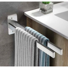 Double Towel Bar No Drill Stainless Steel Self Adhesive Wall Mounted Square Towel Rack for Bathroom and Kitchen, Silver 40 cm