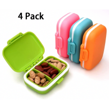 Compact 4 Color Pill Box with 3 Compartments, Small Tablet Organizer for Travel and Daily Use, Portable Medication Case