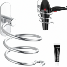 Soporte para secador de pelo, soporte para secador de pelo, montaje en pared sin taladrar, autoadhesivo, aluminio, con organizador de cables, soporte