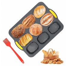 Pan bácála rolla aráin silicone – Pan bácála aráin baguette le 9 bpoll, silicone neamhghreamaitheach, dubh