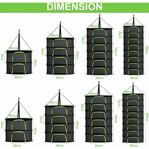 2 Layer Hanging Herb Drying Net with Zipper, Foldable Mesh Drying Rack for Herbs, Flowers and Plants