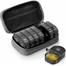 7 Day Morning and Evening Pill Organizer, Medication Box with 2 Compartments and Portable Zippered Fabric Pouch