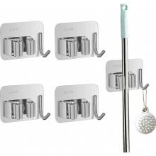 Supporto da parete per scope e scope, confezione da 4, autoadesivo, in acciaio inox, porta scope e attrezzi, organizer senza foratura.
