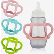 3 Pack Baby Bottle Handles, Soft Silicone Grip Holder for Narrow Bottles, Self-Feeding Aid for Babies, Pink Green Blue