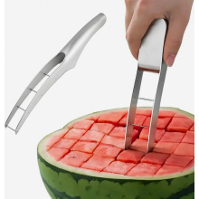 Wassermelonen-Schneider aus Edelstahl, Melonenmesser und Obstschneider, hochwertig, langlebig, praktisch für Küche und Haushalt, präzises Schneiden