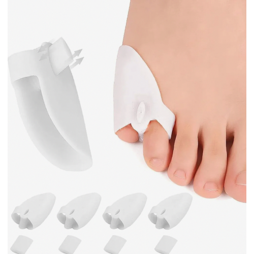 Silicone Toe Separators, 8 Pack Pinky Toe Protectors, Adjustable Spacers for Overlapping Toes, Comfortable Toe Alignment Sleeves, White, R
