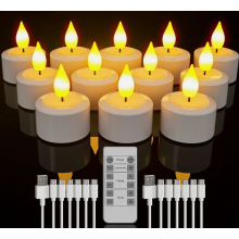 Wiederaufladbare LED-Teelichter, 12 Stück, flackernd mit Fernbedienung und Timer, mit 2 USB-Kabeln für Tisch, Party, Zimmer, Halloween- und Weihnach
