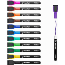 maxtek Magnetische Whiteboard Markers, 12 Kleuren, Uitwisbare Pennen met Rubber, Fijne Punt 1-2 mm Lijnbreedte, Overhead Markers voor Thuis en School