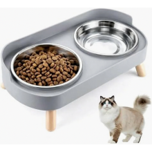 2 x Verhoogde Kattenvoerbakken - Roestvrijstalen Dubbele Kattenvoerbakset met Standaard en Spatbescherming, Antislip Voerbak - Voerbak