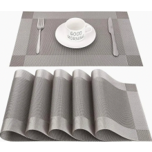 Afwasbare placemat, grijs, set van 6, PVC, krasbestendig, hittebestendig, antislip placemats voor keuken, huis, restaurant, eettafel