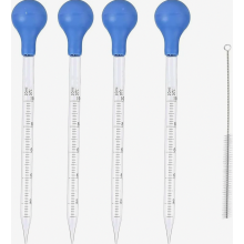 4 Piece 10 ml Glass Pipettes with Brush, Reusable Measuring Droppers for Laboratory, Food, Research and Medical Use