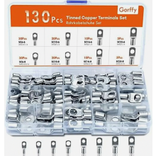 Ring Cable Lugs Set 130 Pieces, Assorted Wire Terminals 25 mm, 16 mm, 10 mm, 6 mm, for Car Battery Cables, M6 M8 Ring Connectors