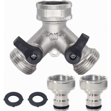 Y-splitterconnector, 2-wegverdeler met afsluitkleppen, chroom/messing, voor 3/4 inch buitendraad en 3/4 inch binnendraad, inclusief 2