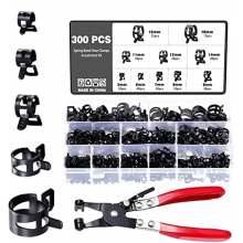 300-Piece Hose Spring Clamp Assortment, 10 Sizes Fuel Line Hose Clips 5-18 mm with Hose Clamp Pliers, Durable Metal for Automotive and Gen