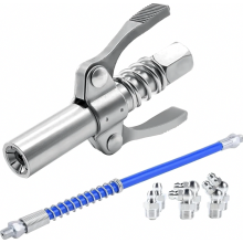 Grease Gun Coupler, 10000 PSI Dual Grip G Coupler with 30 cm Hose, Locking Grease Fitting Connector for Standard M10 Fittings