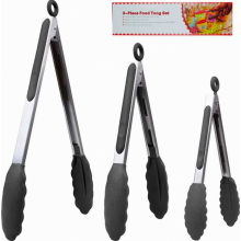 Koch- und Grillzange aus Edelstahl mit integrierter Basis, Silikon-Servierzange, hitzebeständig, multifunktional zum Kochen, Servieren und Grillen
