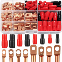 120 Piece Crimp Terminal Set, Tinned Copper Ring Terminals with Bolt Holes, Battery SC Connectors and Insulated Sleeves for Electrical Wir
