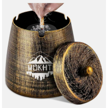 Asbak met deksel (10 x 9 x 10 cm) - Asbak voor buiten, grote buitenasbak, windbestendige asbak van roestvrij staal, stormasbak met antislipvoet, Stan