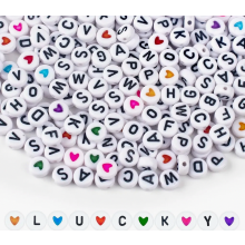 1000 Pcs Colorful Letter Beads for Jewelry Making, 4 x 7 mm Round Acrylic Alphabet Beads with White A-Z Letters and Heart Beads, DIY Brace