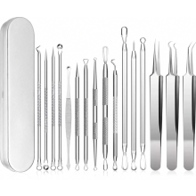 15 Piece Blackhead and Acne Removal Tool Kit with Stainless Steel Extractor Tools for Facial Skin Care and Pimple Removal