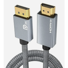 Aktiivinen DisplayPort-HDMI-kaapeli 2M - 8K@60Hz 4K@120Hz, suuntaava DP1.4-lähde HDMI2.1-näyttöön, nailonpunos, alumiinikotelo, plug & play