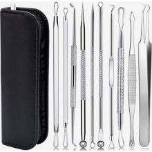 Blackhead Remover Set, 10 Piece Acne and Comedone Extractor Kit with Tweezers, Nose and Facial Care Tool, Stainless Steel