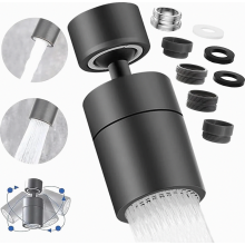 360 Degree Swivel Faucet Aerator with Dual Spray Modes, Water Saving Tap Attachment for Kitchen and Bathroom, Black