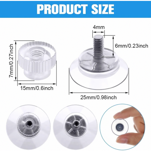 10 Pack Threaded Suction Cups, Reusable 25 mm Diameter Suction Pads with 4 mm Thread, Strong Grip, Replacement Adhesive Pads for Parking D 1