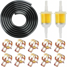 Benzinschlauch-Set 2 Meter, 6 mm Kraftstoffleitung mit 2 Benzinfiltern 6/8 mm und 10 Schlauchschellen für Auto, Motorrad und Roller