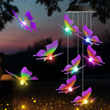 Schmetterling Solar Windspiel für den Garten, 6 LED, wasserfest, Farbwechsel, Dekoration für Baum und Balkon, Geschenk zum Muttertag, Lila