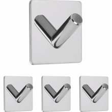 Self Adhesive Towel Hooks, 4 Pack Stainless Steel Bathroom Wall Hooks, Polished Chrome Hooks for Bathroom and Kitchen