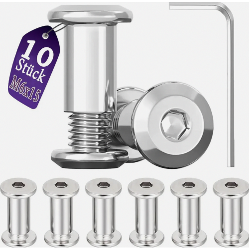 10 βίδες σύνδεσης M6x15mm, βίδες χιτωνίου, ανοξείδωτος χάλυβας A2 V2A, βίδ