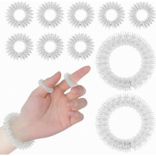 Akupressurringe 10er Set Silber, Massageringe für Finger und Handgelenk, Anti-Stress-Ringe zur Förderung der Durchblutung und Entspannung, sensorisc