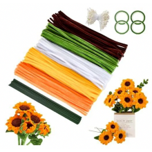 500 Piece Pipe Cleaners Craft Set with 40 Floral Wires and 4 Tape Rolls, 30 cm Chenille Stems in 5 Colors for Sunflower Bouquets, DIY Craf