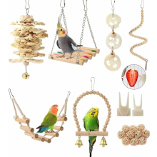Vogel-/papegaaispeelgoed, hangende set, 18-delig, accessoires voor vogelkooi, speelgoed, zitstok, ladder, kauwspeelgoed, hangmat voor parkieten, dwerg