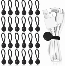 Magnetic Cable Ties, 24 Pack Silicone Reusable Cable Organizers for Headphone Cables, USB Charging Cables, Pens, Black