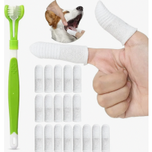 18-Piece Dog Finger Toothbrush Set with 1 Triple-Head Toothbrush, Reusable Pet Finger Toothbrushes, 360 Degree Anti-Plaque Dental Care for