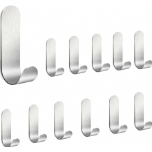 12 Pack Self Adhesive Stainless Steel Wall Hooks, SUS304, No Drill, Waterproof, Rust Resistant, Strong Adhesive, Ideal for Bathroom and Ki